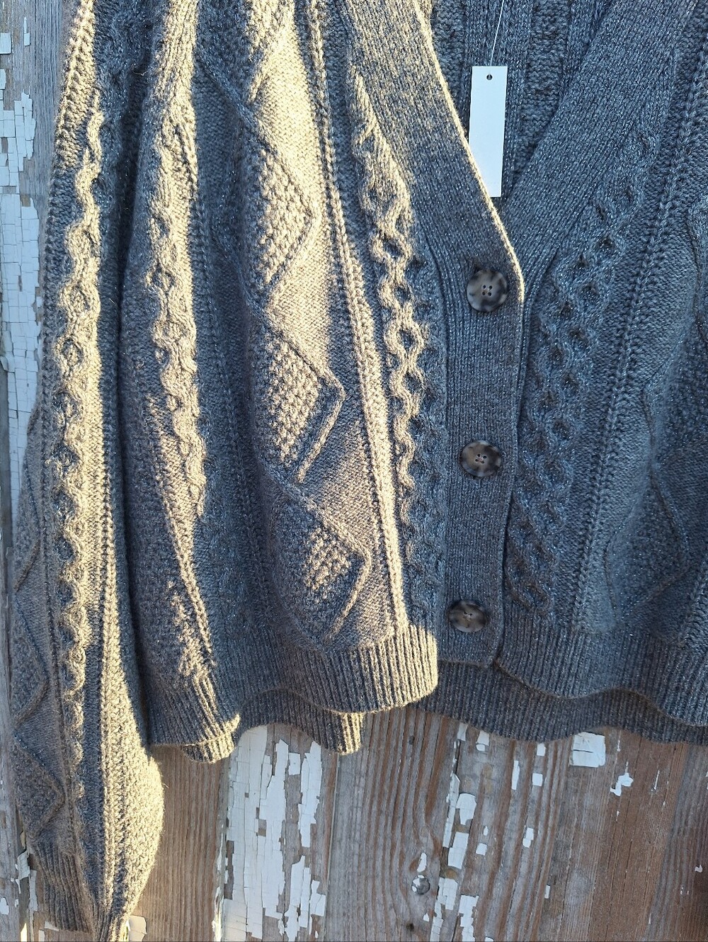 Madewell Lurex Sahara Cable Cardigan Charcoal NWT Cropped V-Neck Size Large - Picture 3 of 7